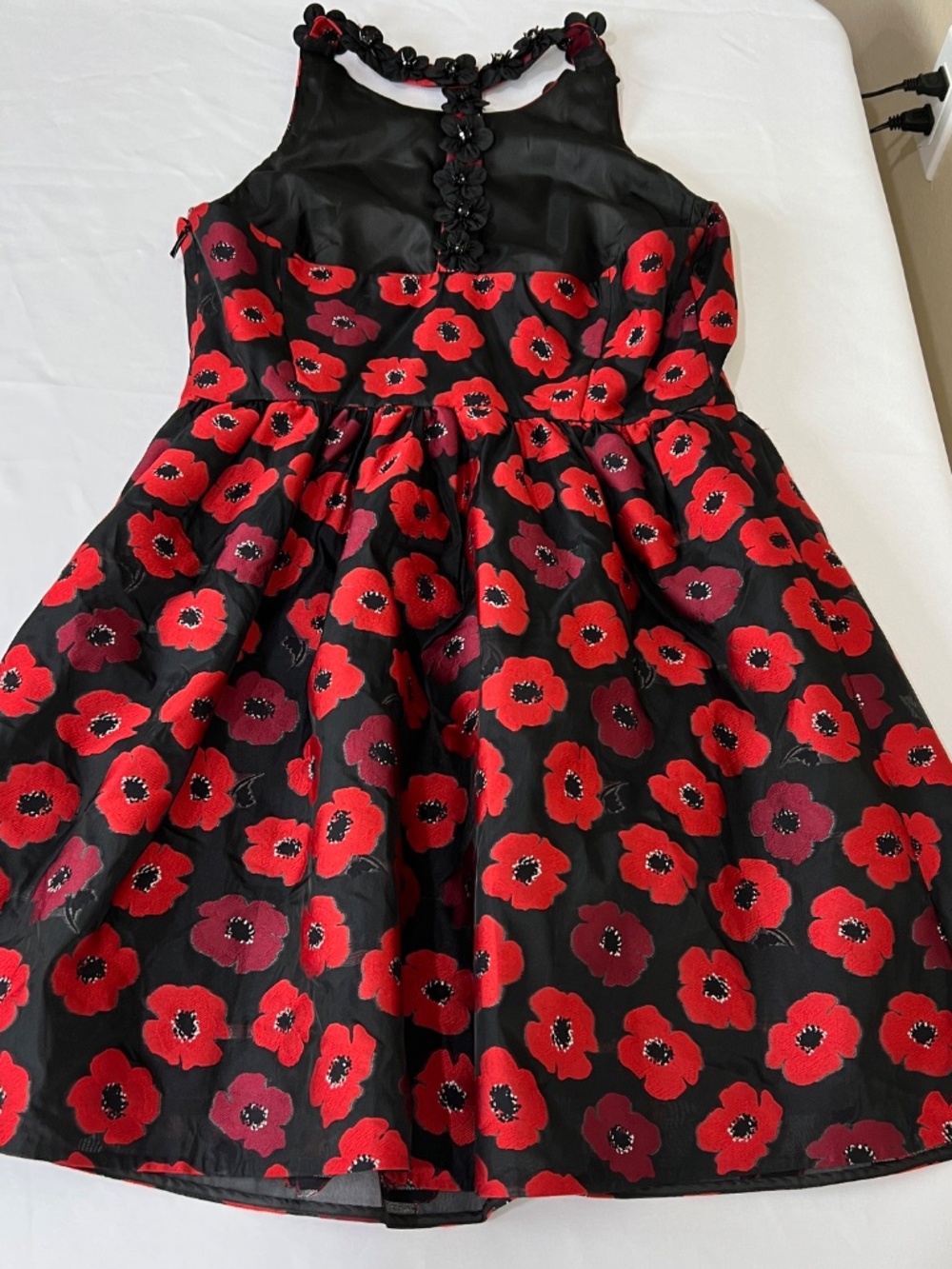 Kate Spade T-back 3-d Poppy Appliqué Jacquard Dress Sz 14 - Picture 11 of 16